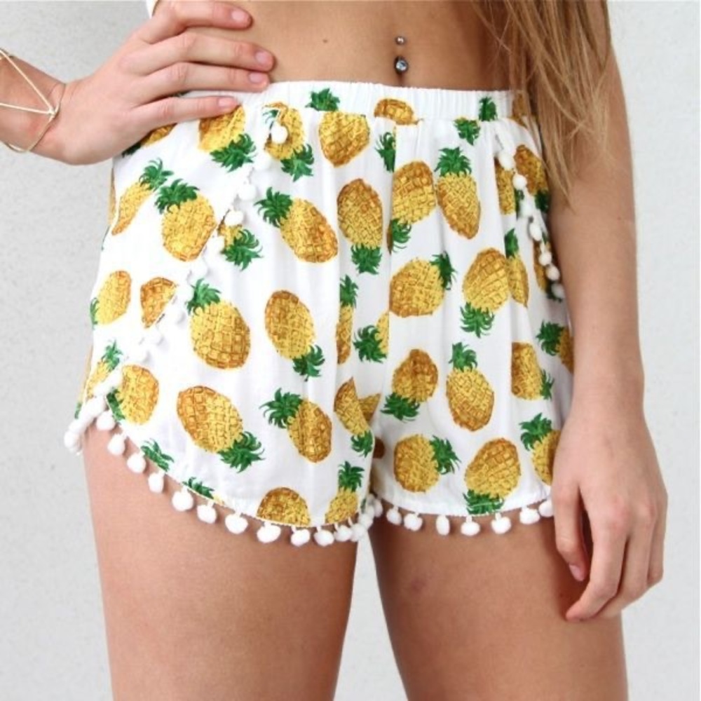 Paper Heart fruit print pineapple pom pom shorts